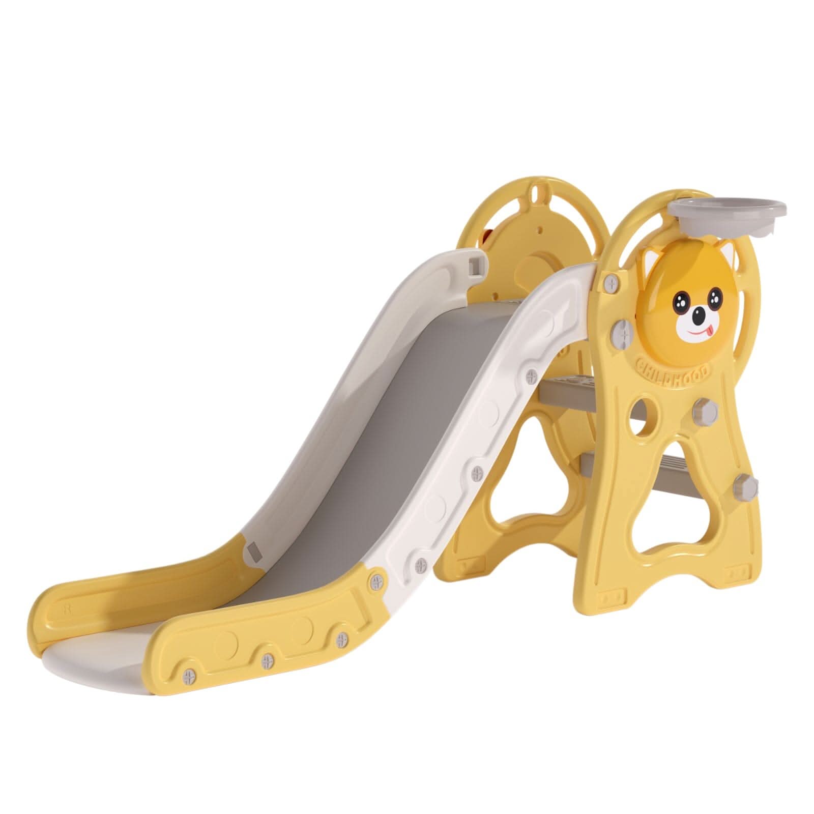 2-in-1 Sturdy Toddler Slide with Basketball Hoop for Indoor Outdoor