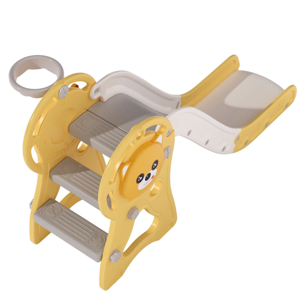 2-in-1 Sturdy Toddler Slide with Basketball Hoop for Indoor Outdoor