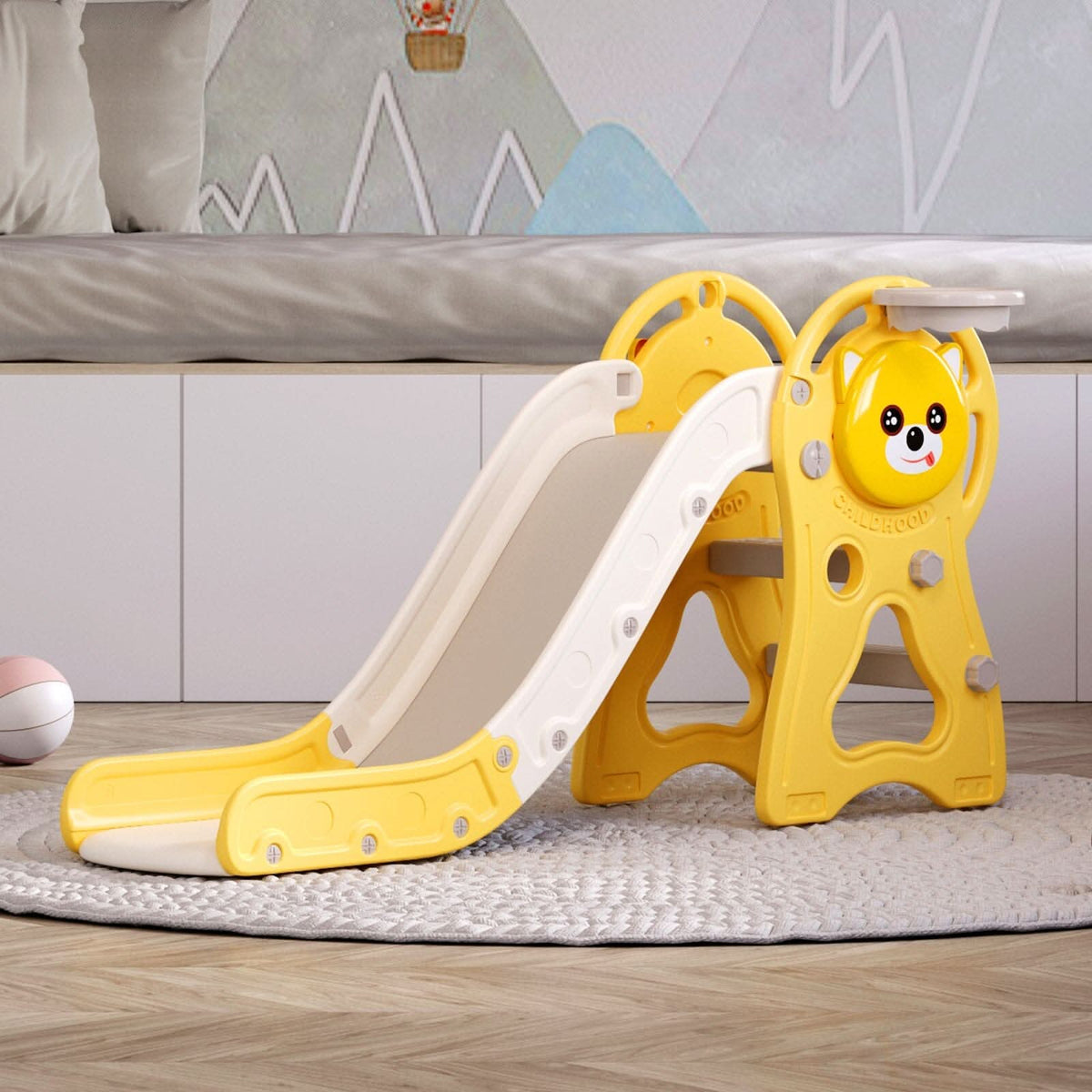 2-in-1 Sturdy Toddler Slide with Basketball Hoop for Indoor Outdoor
