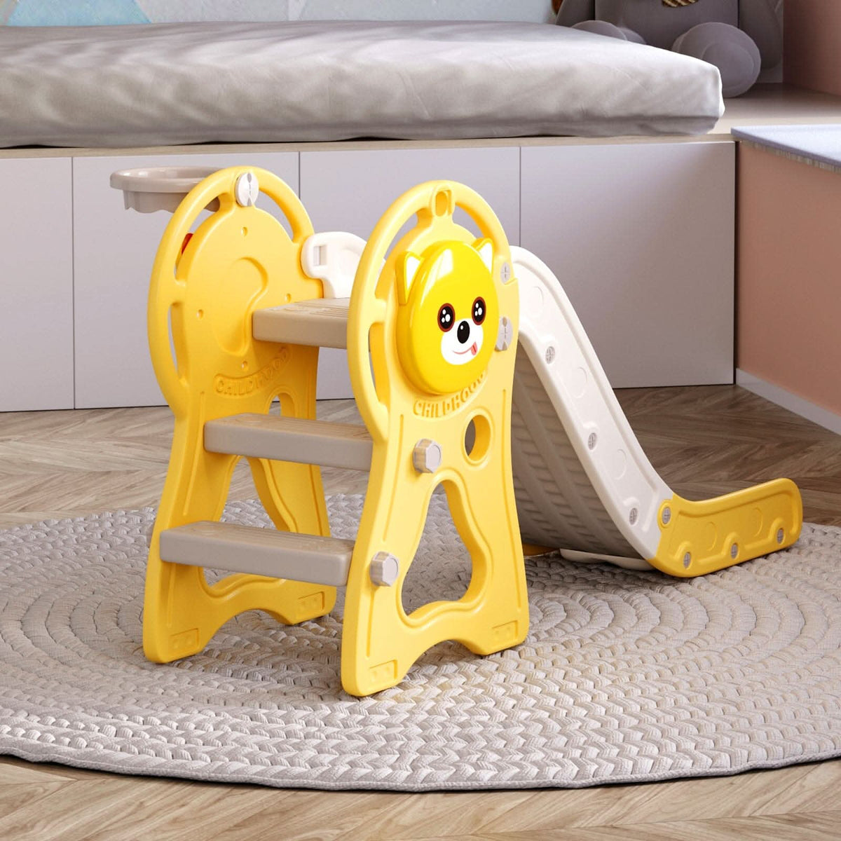 2-in-1 Sturdy Toddler Slide with Basketball Hoop for Indoor Outdoor