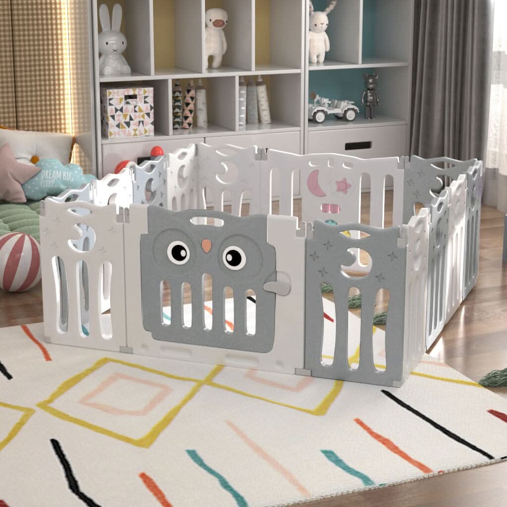Owl Playpen with Crawling Mat and Ocean Balls