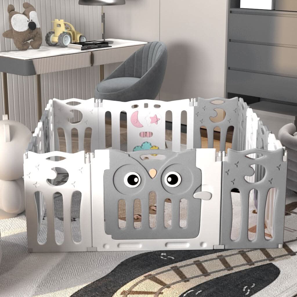 Owl Playpen with Crawling Mat and Ocean Balls