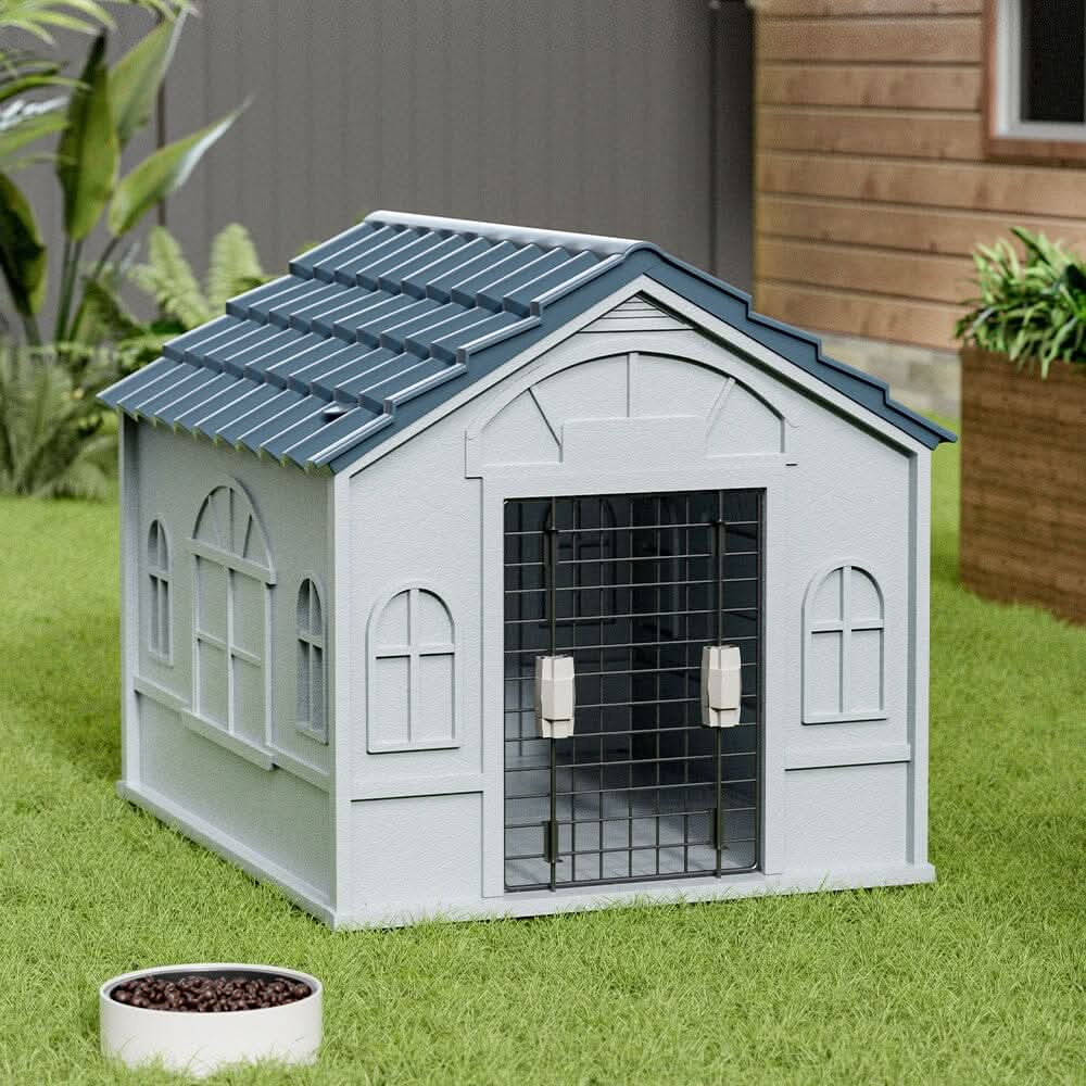 Plastic Dog House Kennel with Steel Door