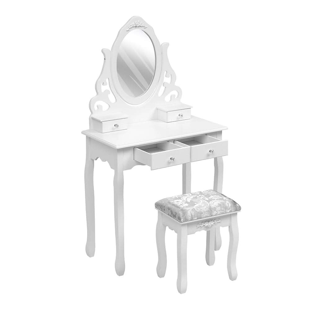 75cm W White Makeup Vanity Desk with Mirror and Stool