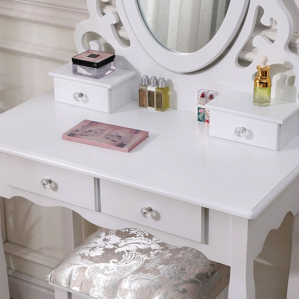 75cm W White Makeup Vanity Desk with Mirror and Stool