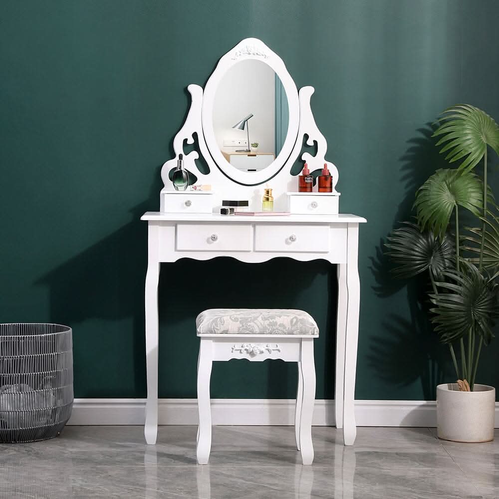 75cm W White Makeup Vanity Desk with Mirror and Stool