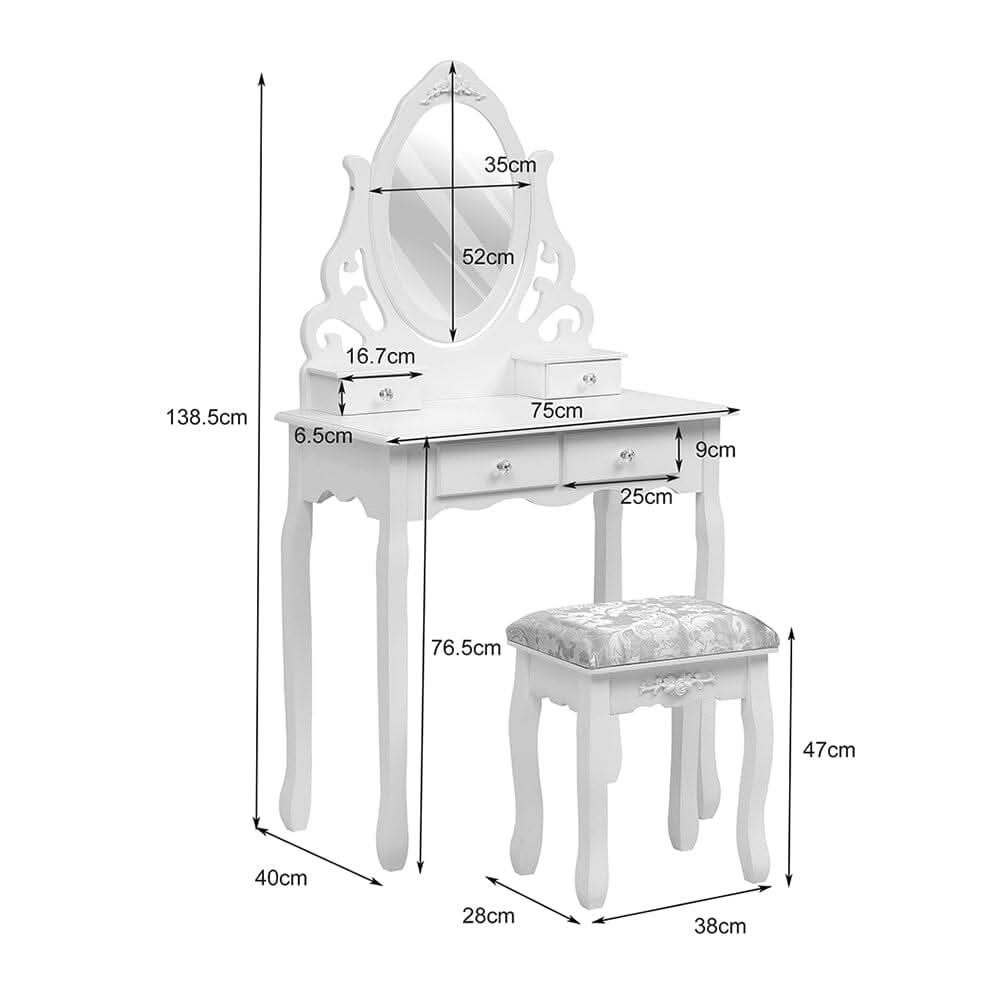 75cm W White Makeup Vanity Desk with Mirror and Stool