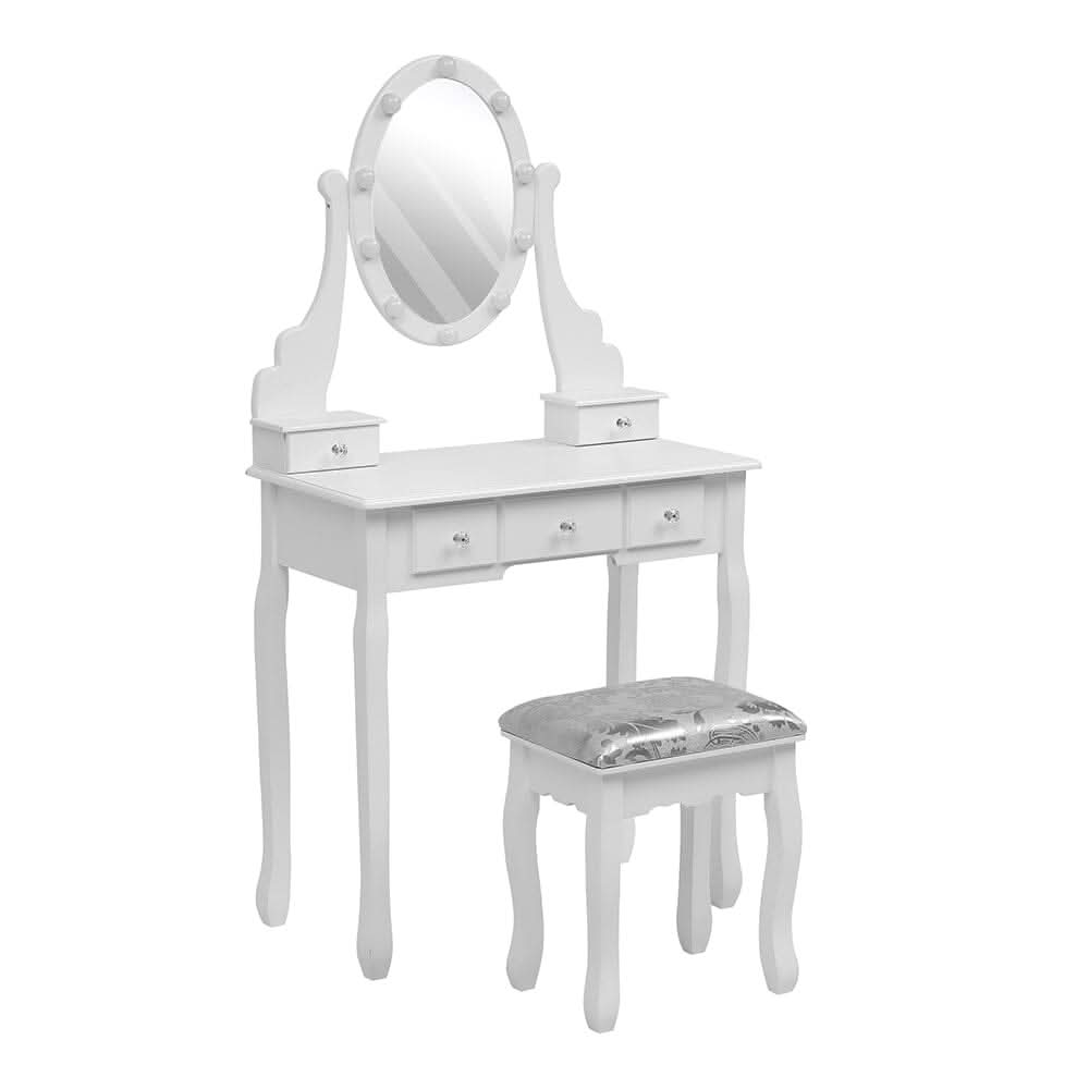 141.5cm H Lighted Makeup Vanity Desk with Mirror and Stool