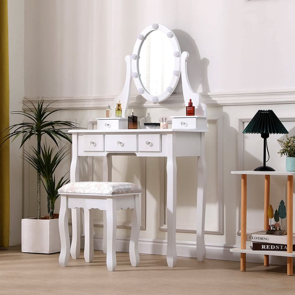 141.5cm H Lighted Makeup Vanity Desk with Mirror and Stool