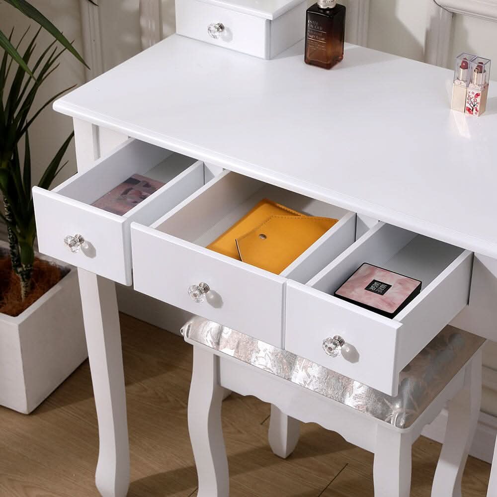 141.5cm H Lighted Makeup Vanity Desk with Mirror and Stool