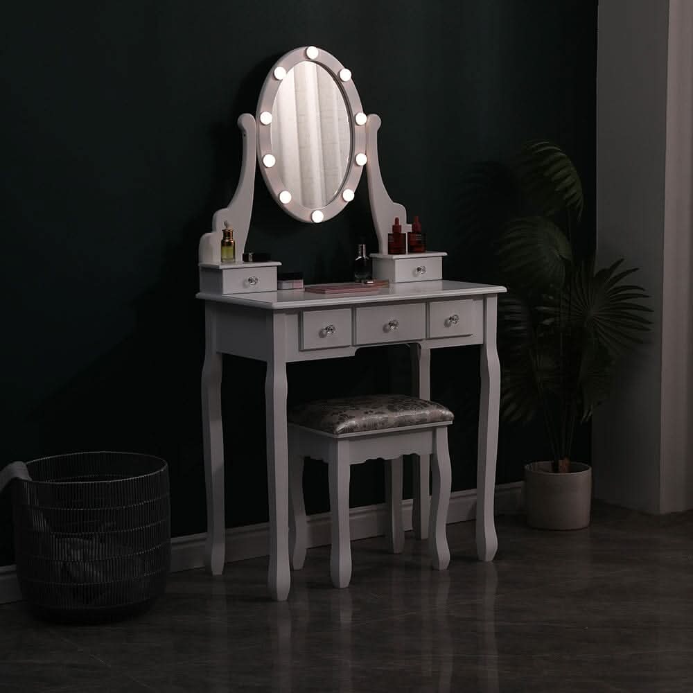 141.5cm H Lighted Makeup Vanity Desk with Mirror and Stool