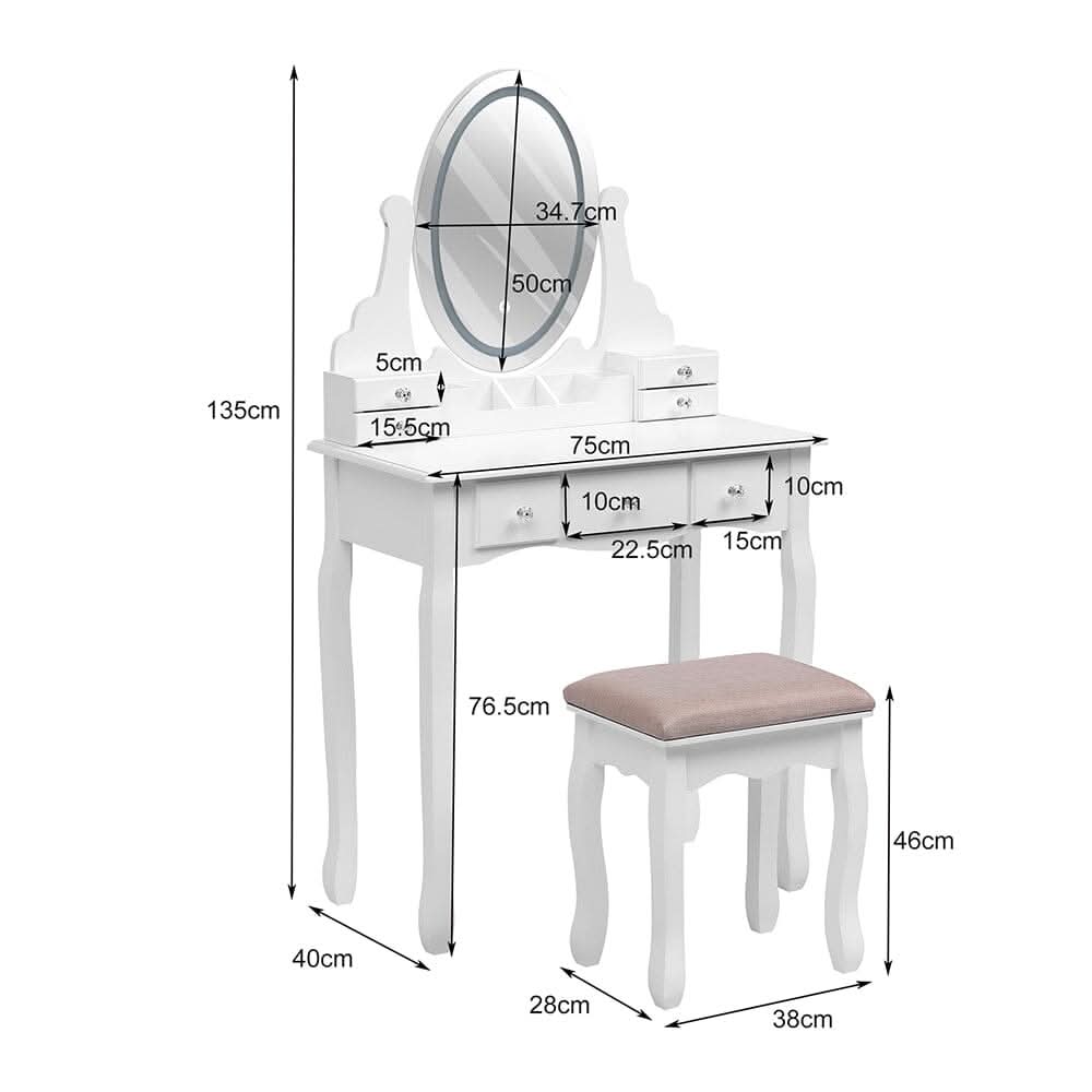 135cm H Makeup Vanity Desk Set with LED Lighting
