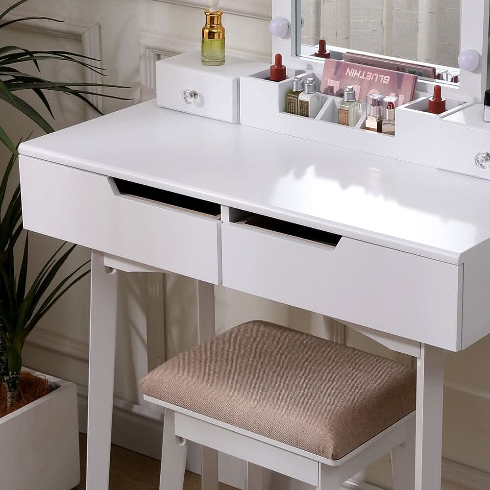 137cm H Modern Makeup Desk Set with Lighted Mirror and Stool