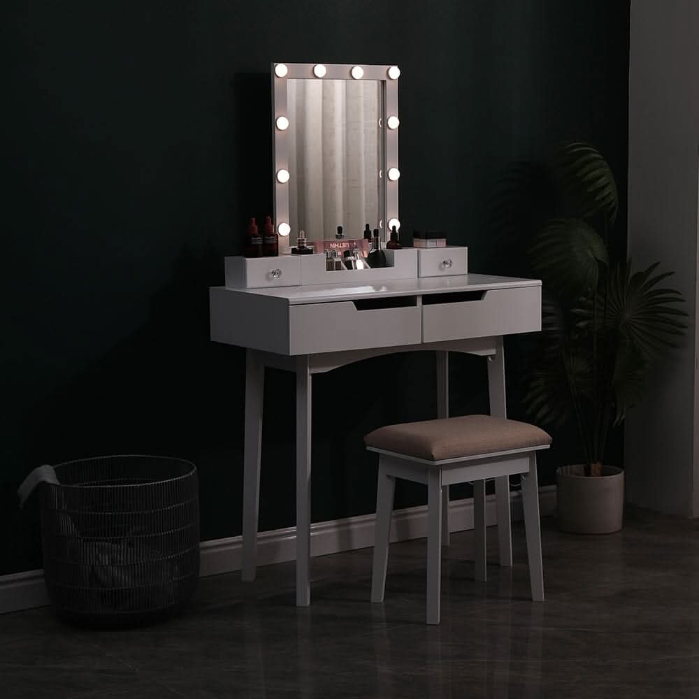 137cm H Modern Makeup Desk Set with Lighted Mirror and Stool