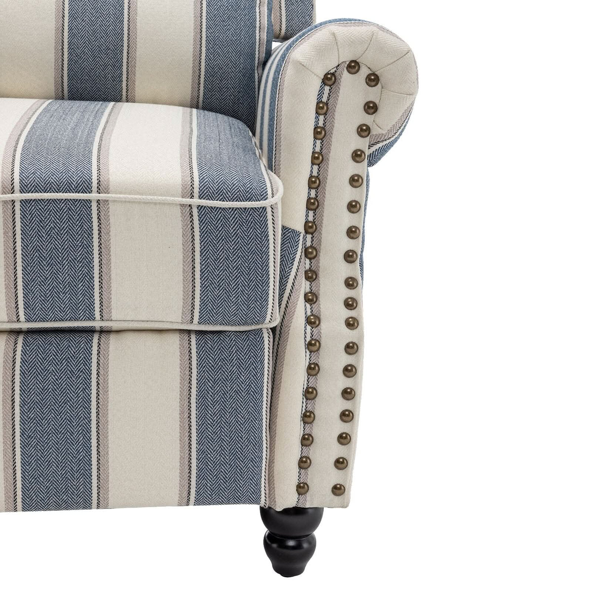 Stripe Linen Push Back Recliner Chair With Solid Wooden Legs