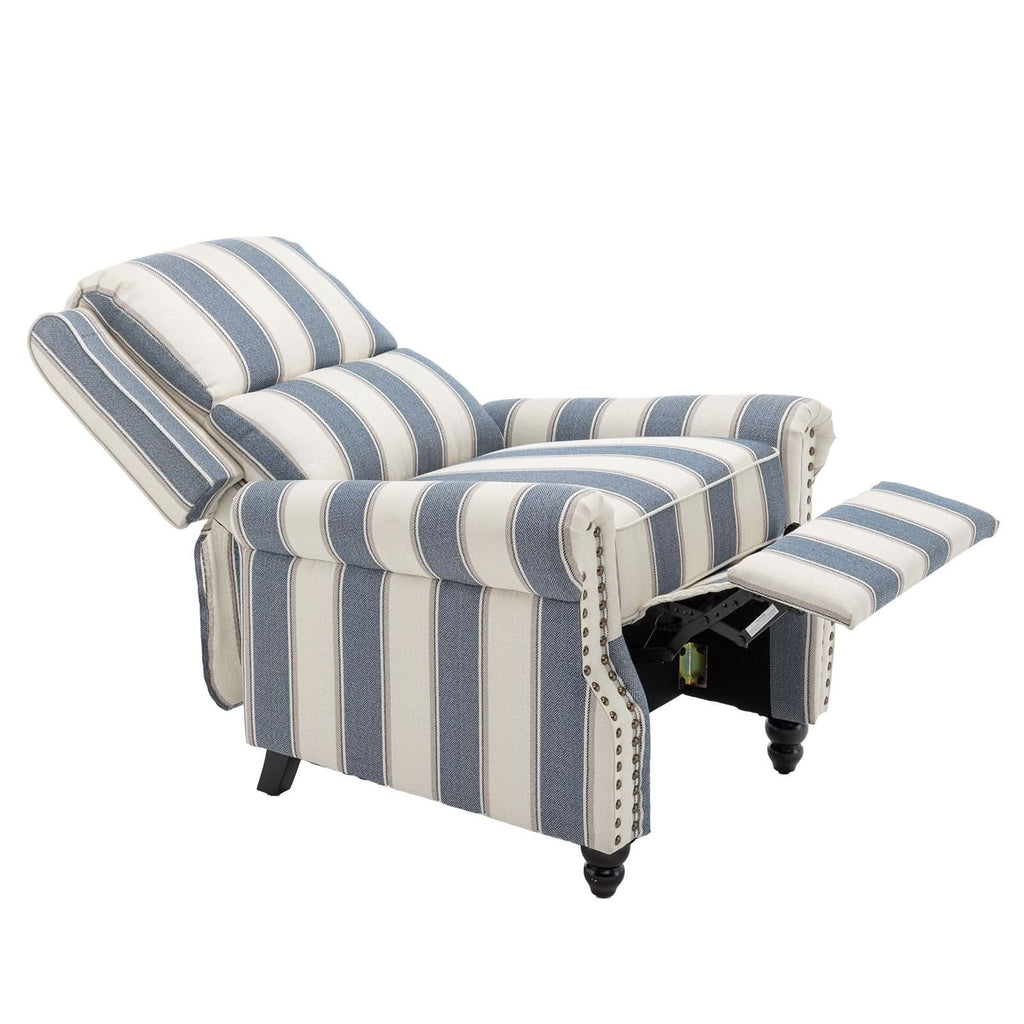 Stripe Linen Push Back Recliner Chair With Solid Wooden Legs