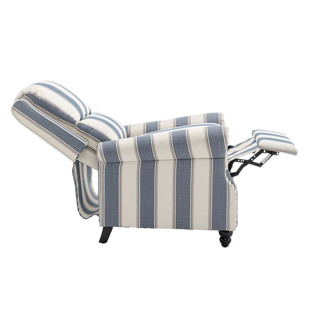 Stripe Linen Push Back Recliner Chair With Solid Wooden Legs