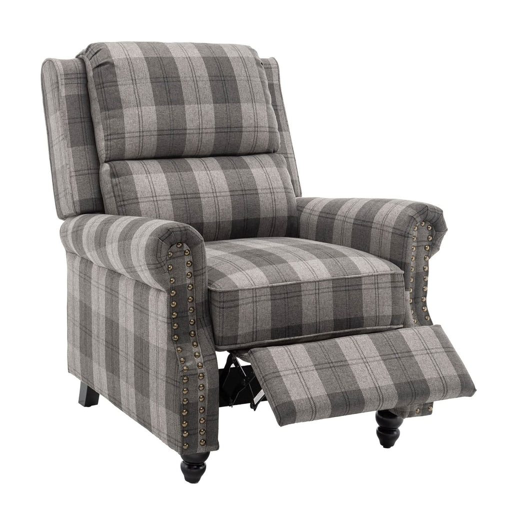 Stripe Linen Push Back Recliner Chair With Solid Wooden Legs