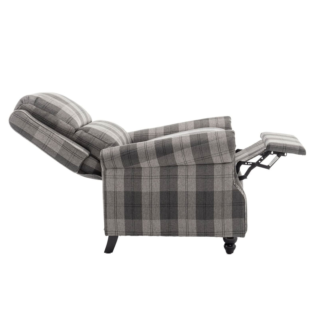 Stripe Linen Push Back Recliner Chair With Solid Wooden Legs