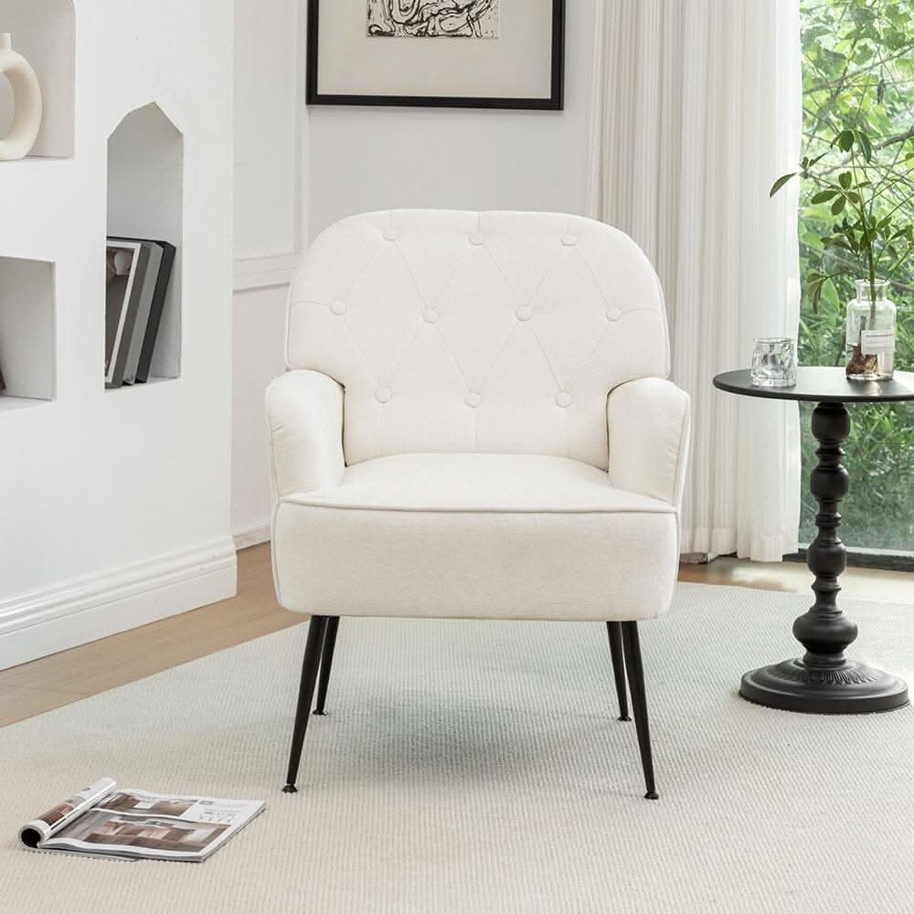 Chenille Accent Chair with Metal Legs & Quick Pin Assembly