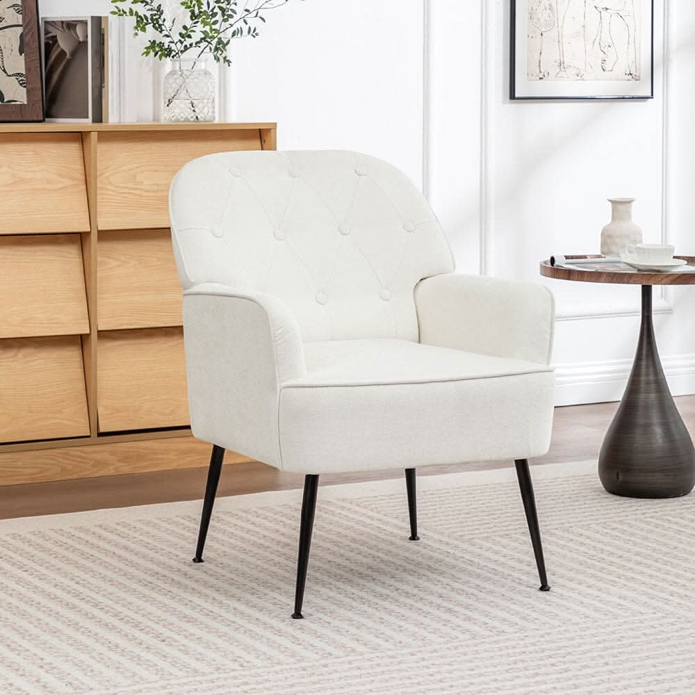 Chenille Accent Chair with Metal Legs & Quick Pin Assembly