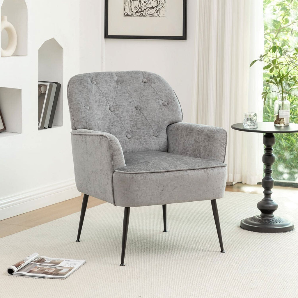 Chenille Accent Chair with Metal Legs & Quick Pin Assembly