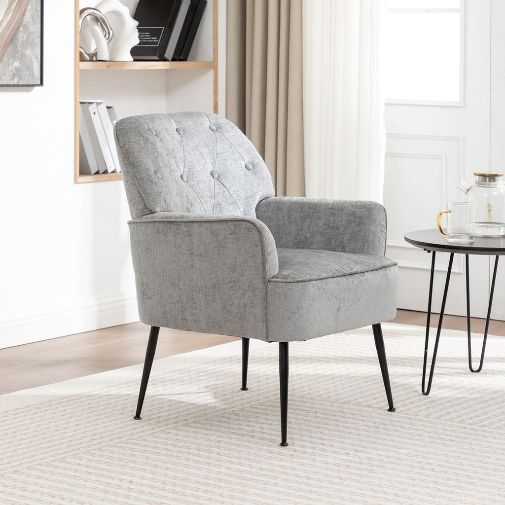 Chenille Accent Chair with Metal Legs & Quick Pin Assembly