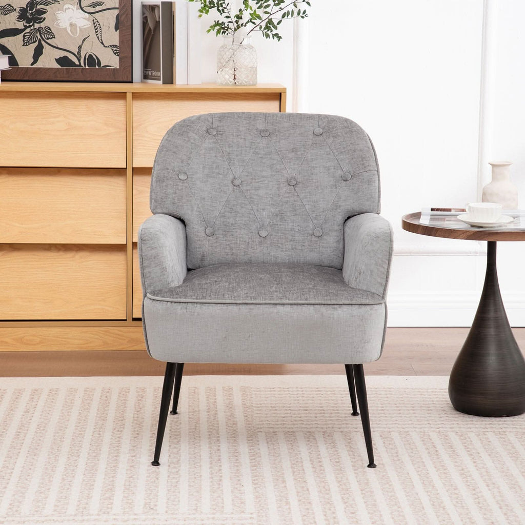 Chenille Accent Chair with Metal Legs & Quick Pin Assembly