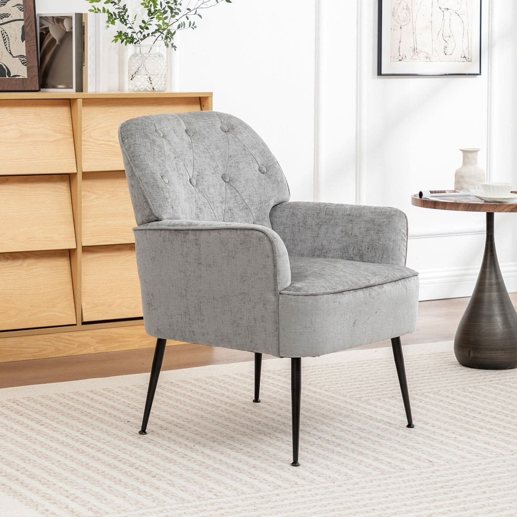 Chenille Accent Chair with Metal Legs & Quick Pin Assembly