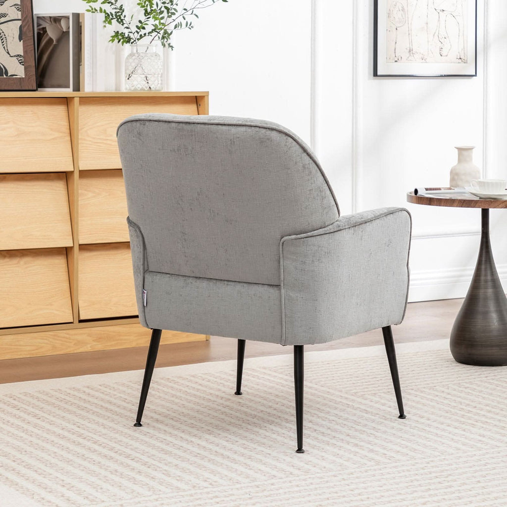 Chenille Accent Chair with Metal Legs & Quick Pin Assembly