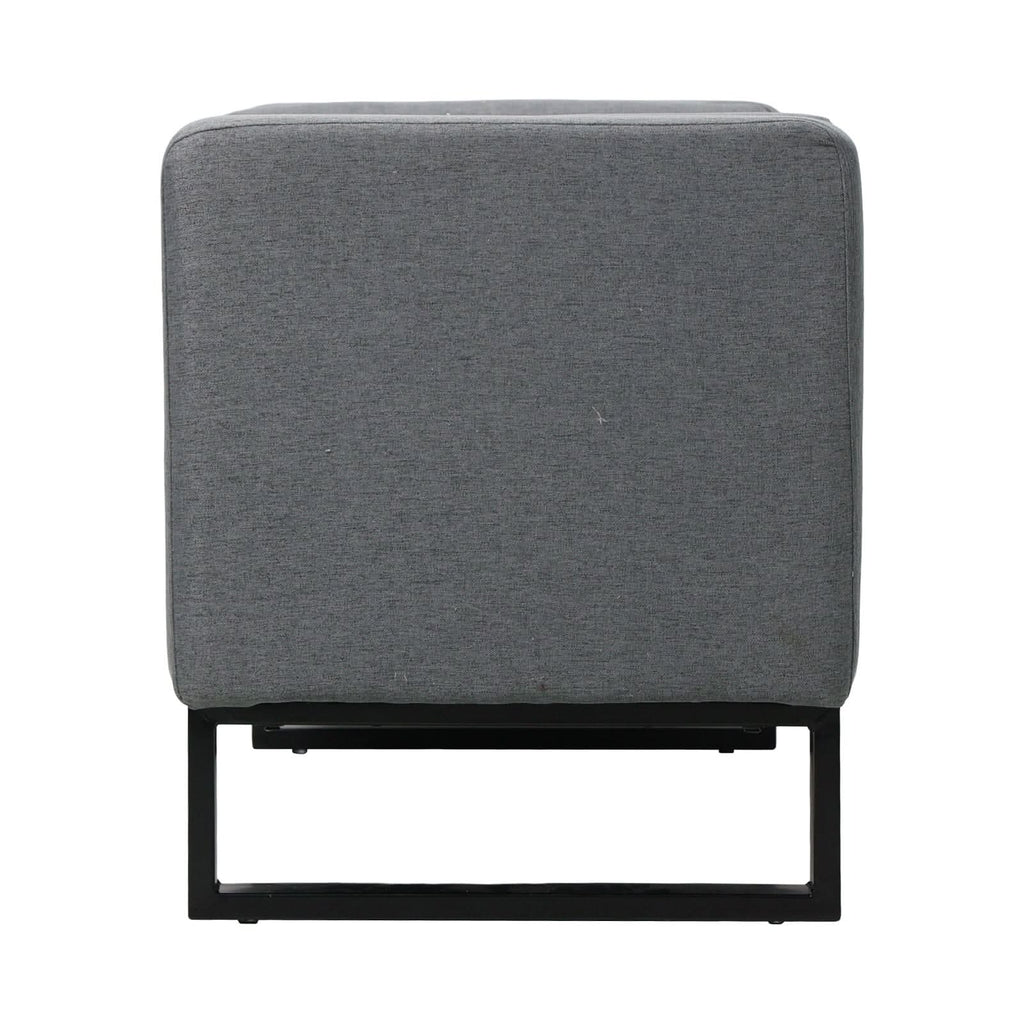 Grey Linen Storage Bench with Lift Up Seat and Iron Base