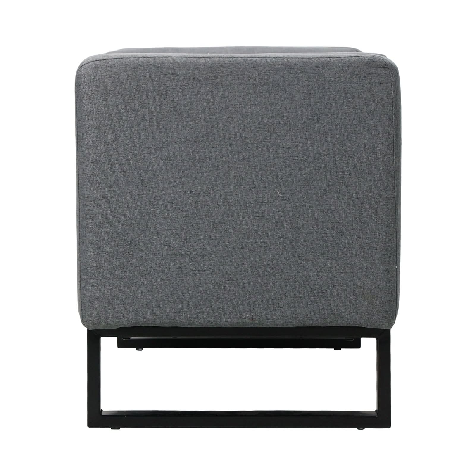 Grey Linen Storage Bench with Lift Up Seat and Iron Base
