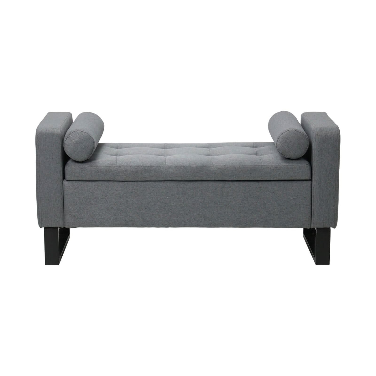 Grey Linen Storage Bench with Lift Up Seat and Iron Base