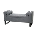 Grey Linen Storage Bench with Lift Up Seat and Iron Base