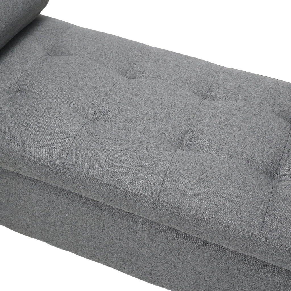 Grey Linen Storage Bench with Lift Up Seat and Iron Base