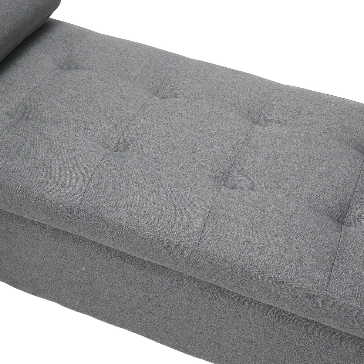 Grey Linen Storage Bench with Lift Up Seat and Iron Base