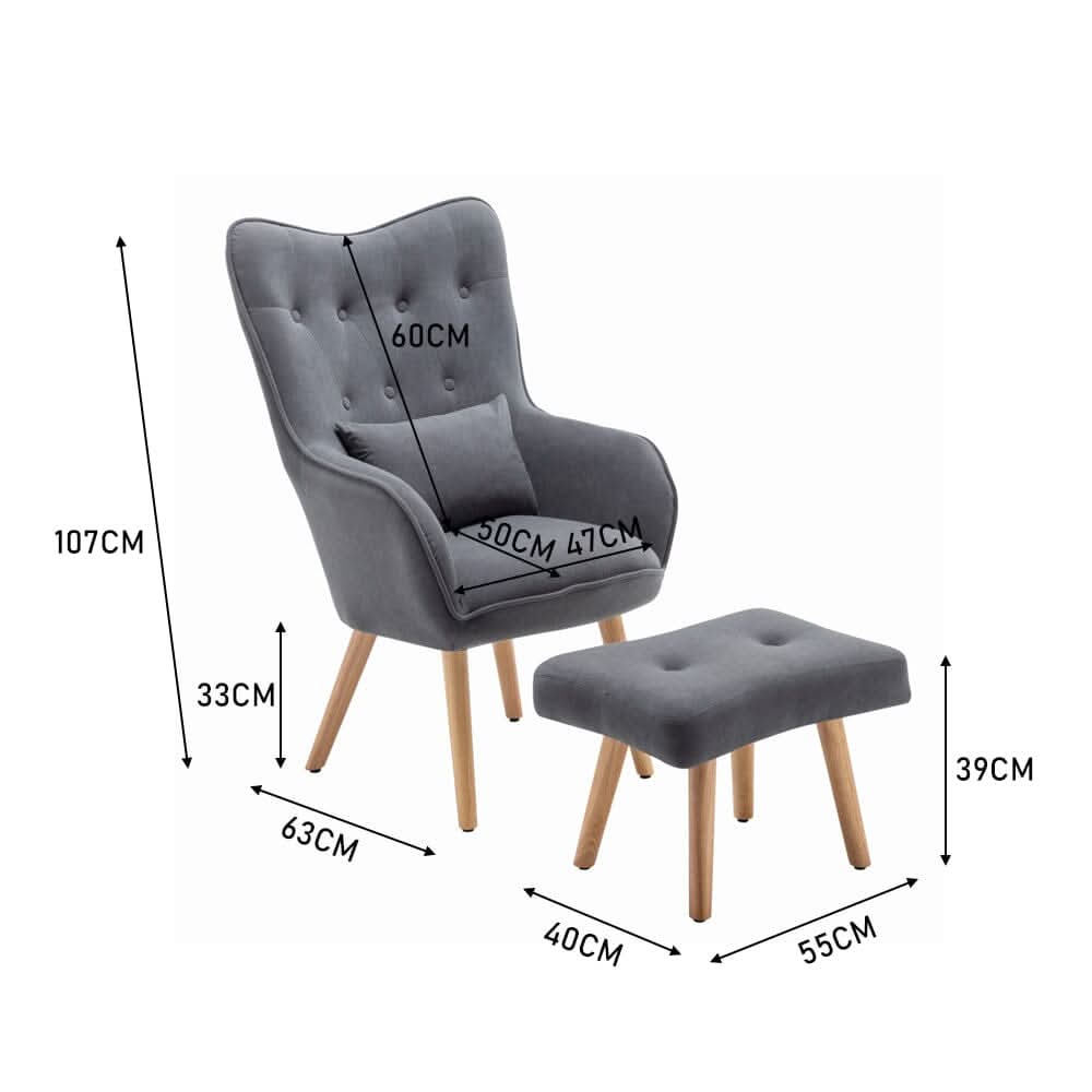 Scalloped Velvet Accent Chair with Ottoman & Button Tufting