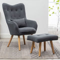 Scalloped Velvet Accent Chair with Ottoman & Button Tufting