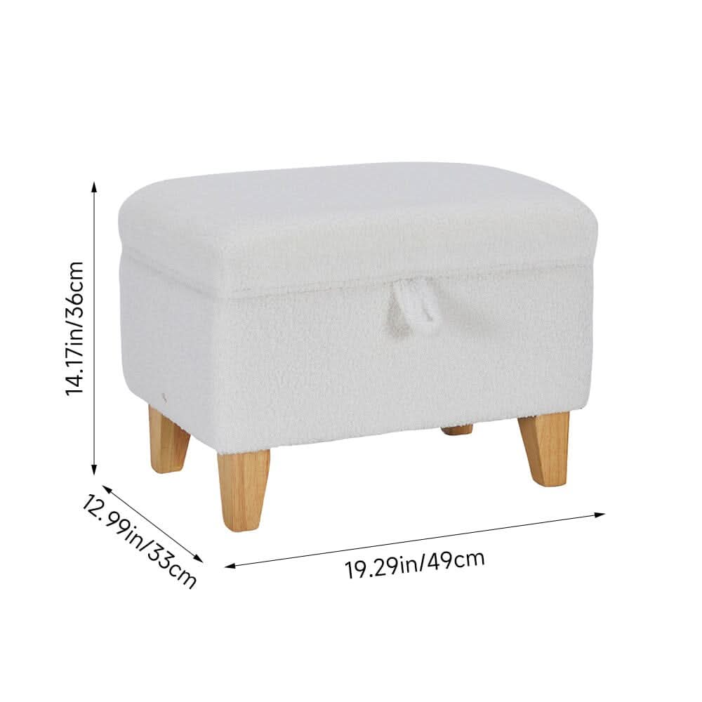 Compact Teddy Fabric Storage Ottoman with Lift-Up Seat and Solid Wood Legs