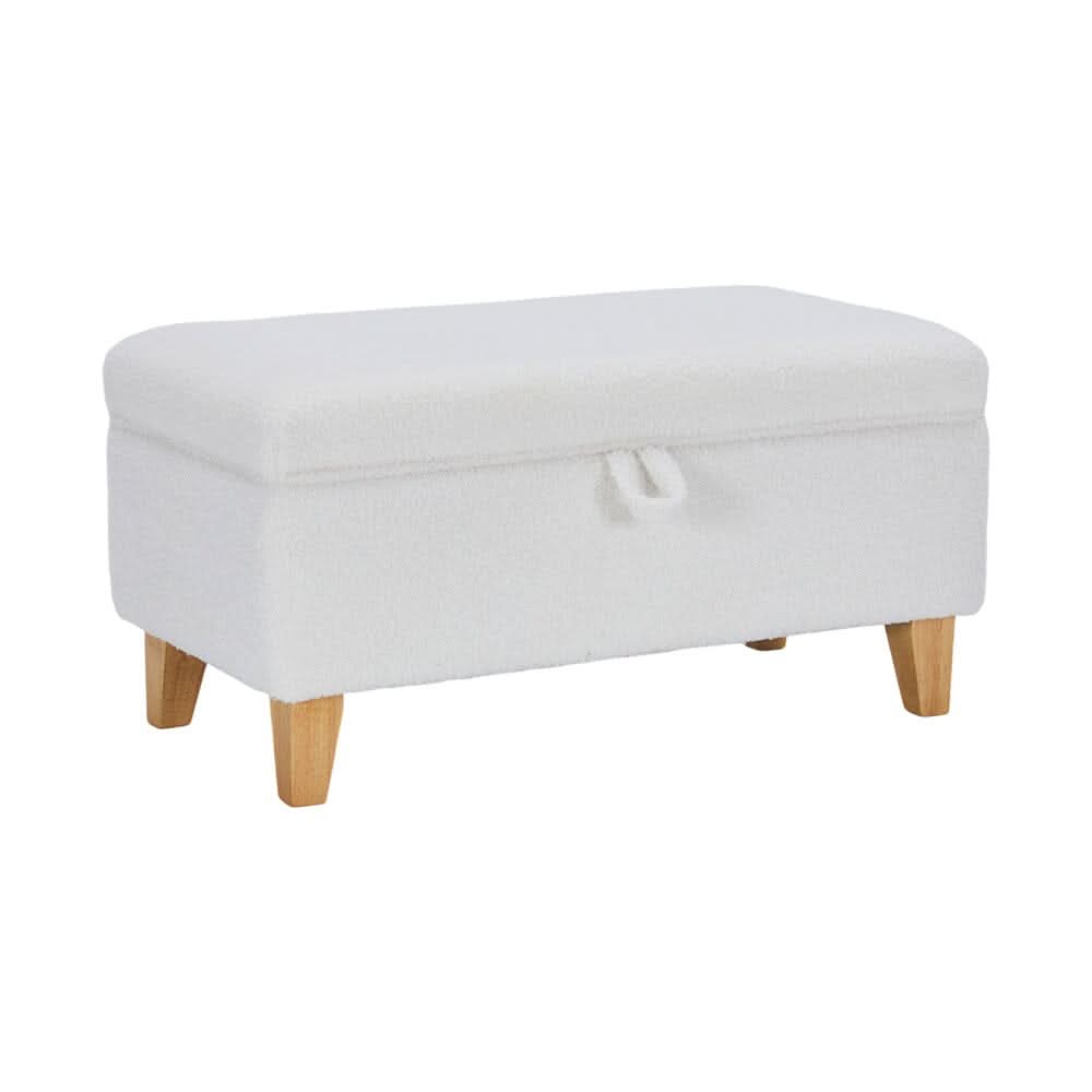Compact Teddy Fabric Storage Ottoman with Lift-Up Seat and Solid Wood Legs