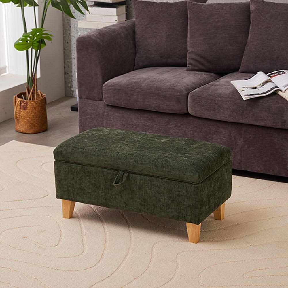 Compact Teddy Fabric Storage Ottoman with Lift-Up Seat and Solid Wood Legs