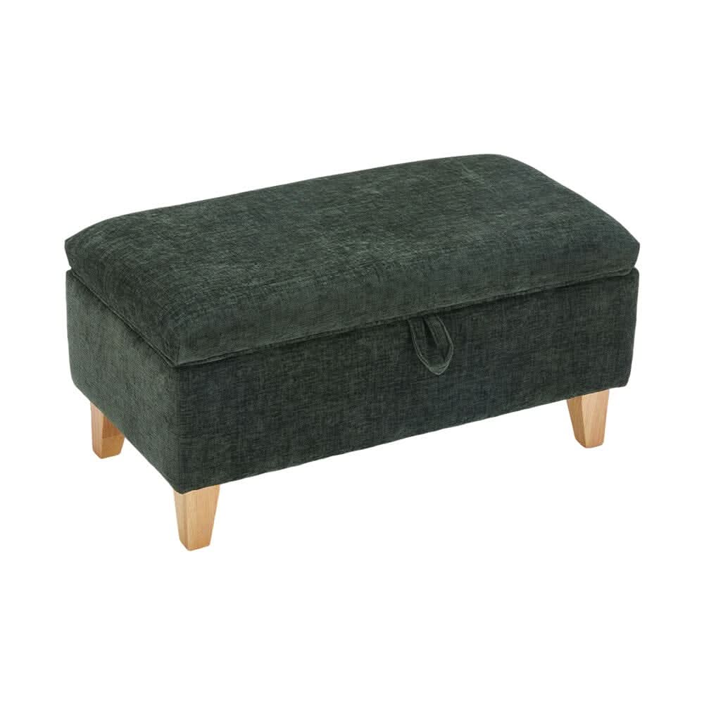 Compact Teddy Fabric Storage Ottoman with Lift-Up Seat and Solid Wood Legs