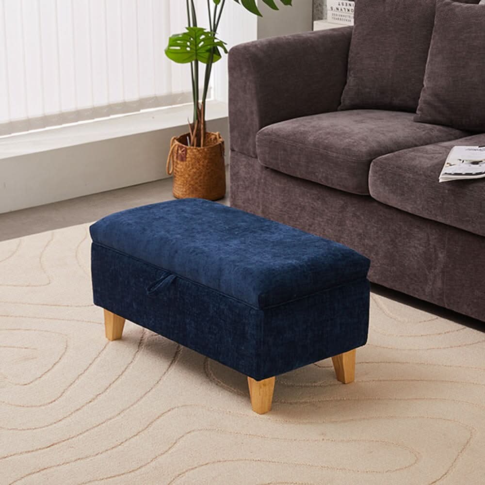 Compact Teddy Fabric Storage Ottoman with Lift-Up Seat and Solid Wood Legs