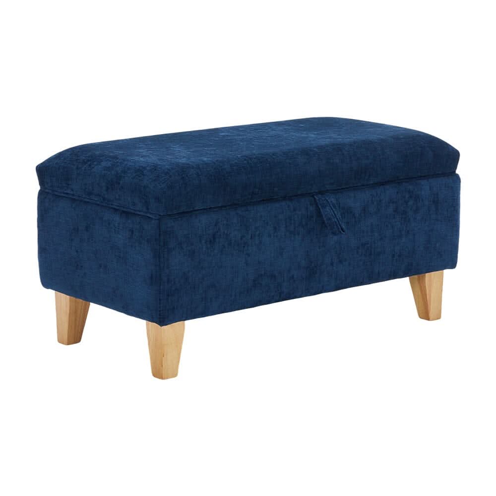 Compact Teddy Fabric Storage Ottoman with Lift-Up Seat and Solid Wood Legs
