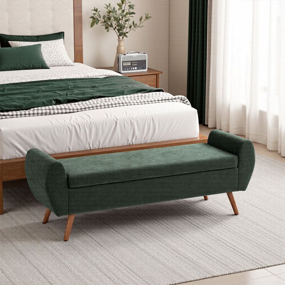 Upholstered Storage Bench with Lift-Up Seat and Wooden Legs