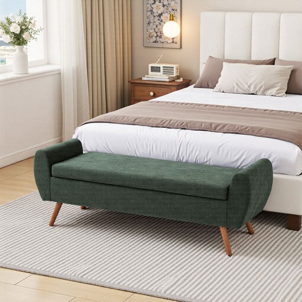 Upholstered Storage Bench with Lift-Up Seat and Wooden Legs