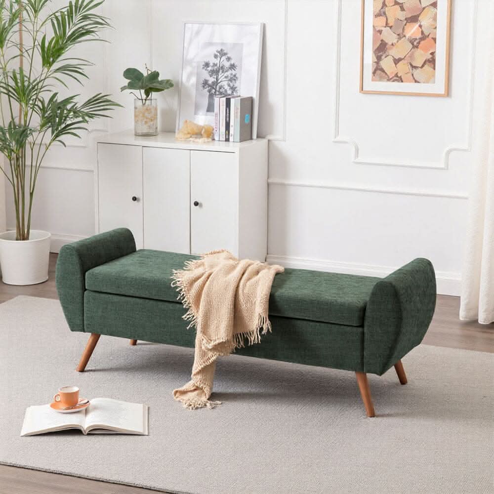 Upholstered Storage Bench with Lift-Up Seat and Wooden Legs