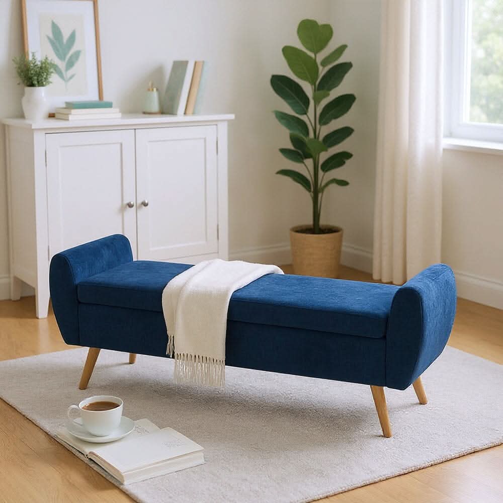 Upholstered Storage Bench with Lift-Up Seat and Wooden Legs