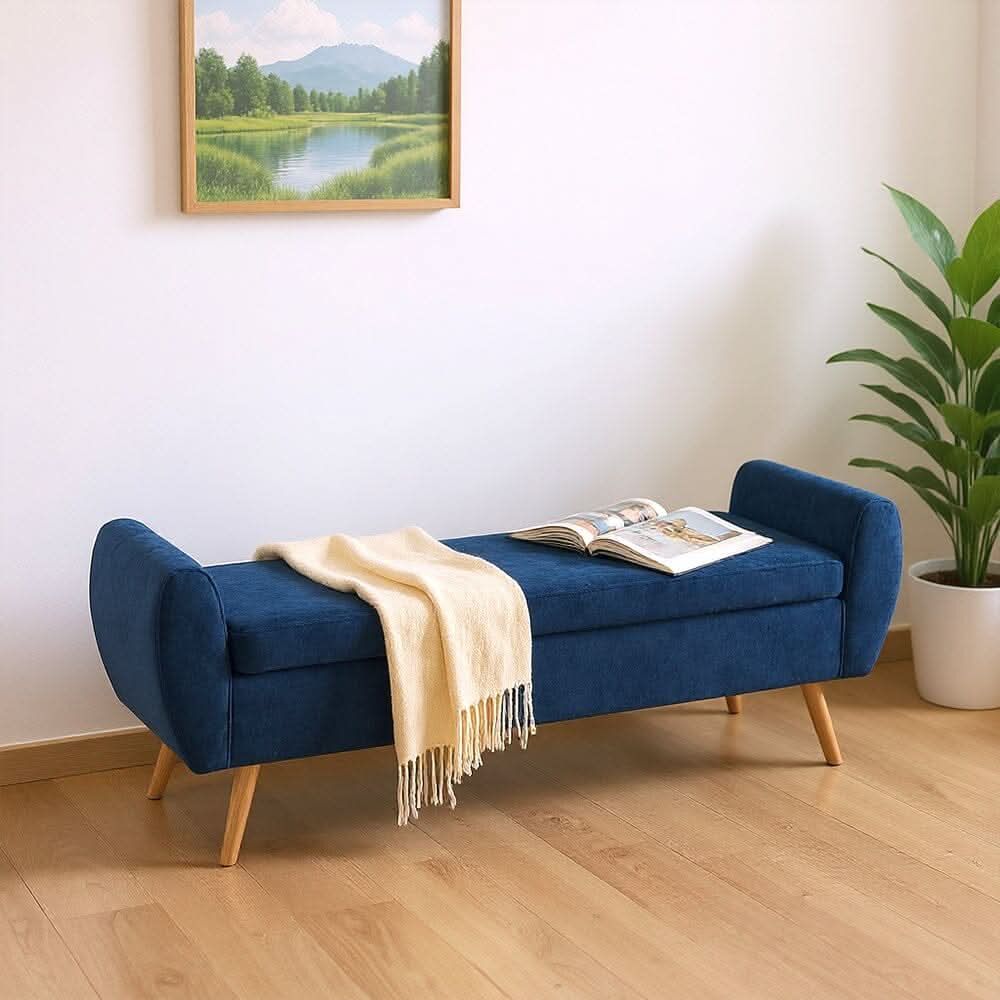 Upholstered Storage Bench with Lift-Up Seat and Wooden Legs