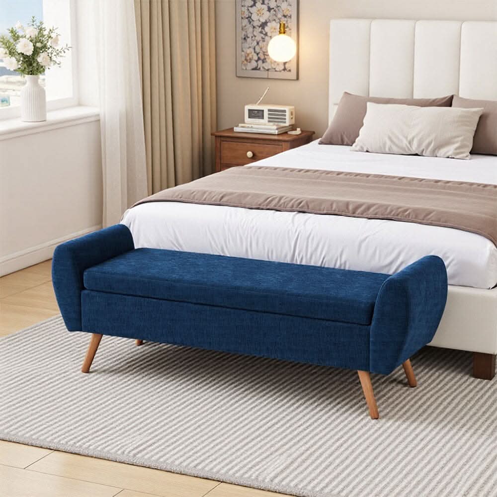 Upholstered Storage Bench with Lift-Up Seat and Wooden Legs